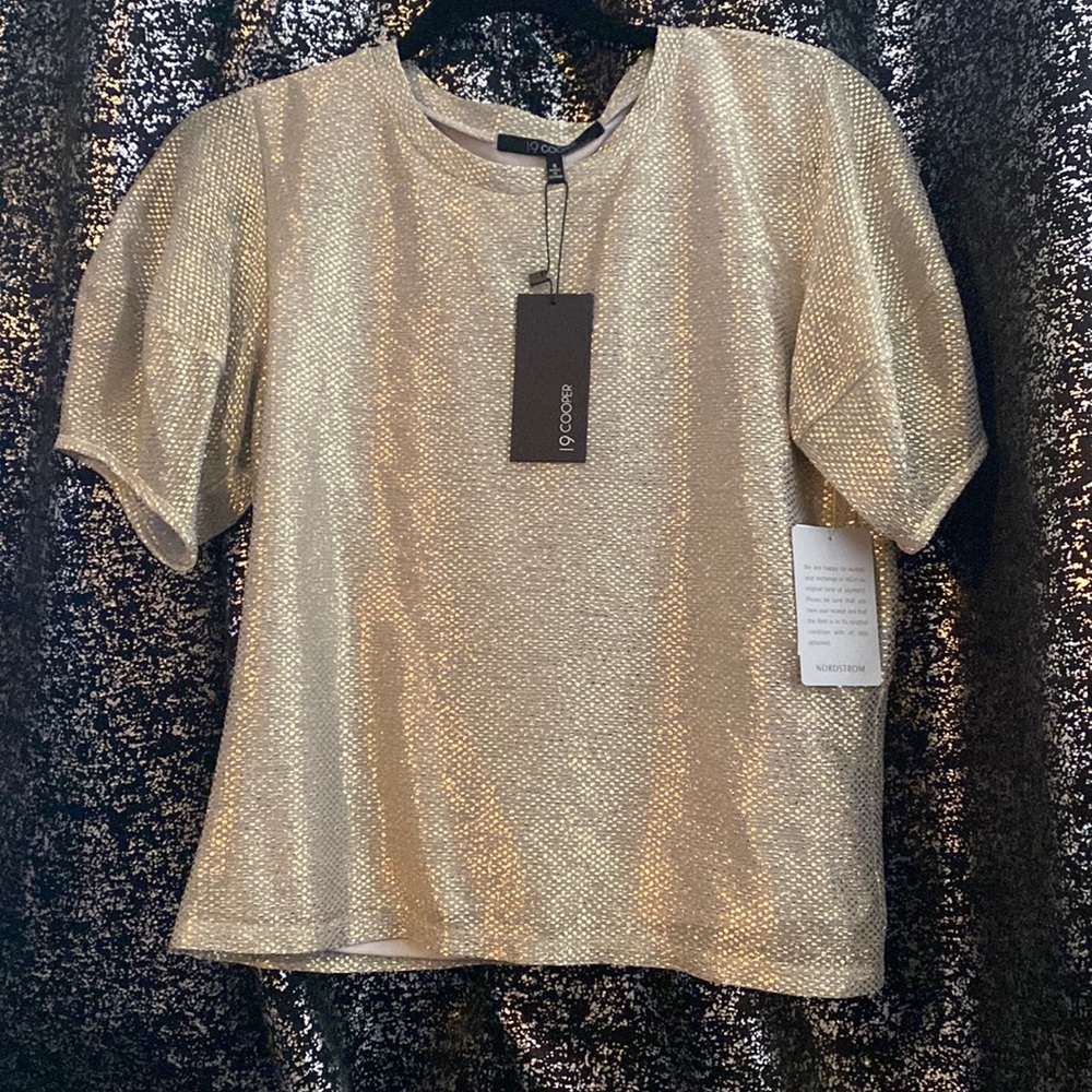 Metallic gold balloon sleeve top